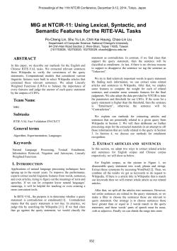MIG at NTCIR-11: Using Lexical, Syntactic, and Semantic Features