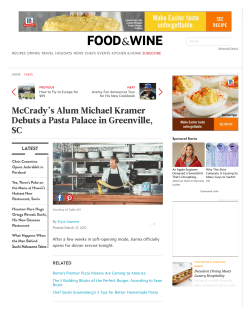 McCrady`s Alum Michael Kramer Debuts a Pasta Palace in