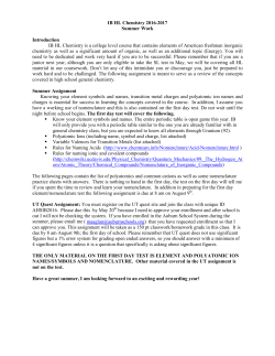 IB HL Chemistry 2016-2017 Summer Work Introduction IB HL