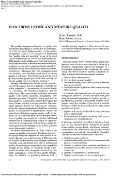 HOW FIRMS DEFINE AND MEASURE QUALITY