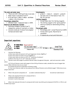 SCH3U Unit 3: Quantities in Chemical Reactions Review Sheet