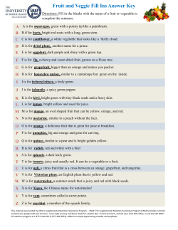 Fruit and Veggie Fill Ins Answer Key