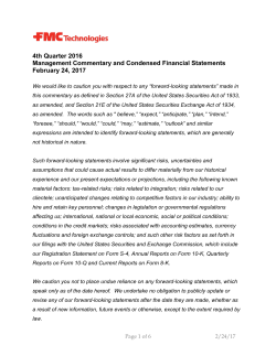 4th Quarter 2016 Management Commentary and Condensed