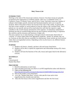 Body Tissues eLab INTRODUCTION Histology is the study of the