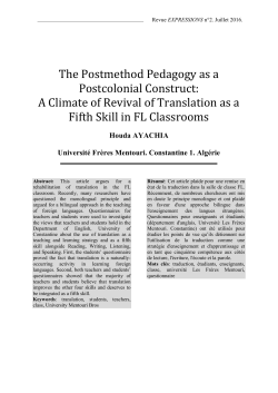 A Climate of Revival of Translation as a Fifth Skill in FL Classrooms