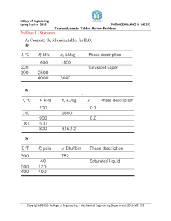 Problem 1.1 Statement A. Complete the following tables for H2O: 1)