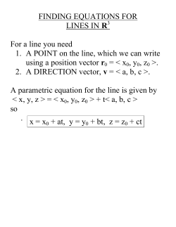 FINDING EQUATIONS FOR LINES IN R For a line you need 1. A