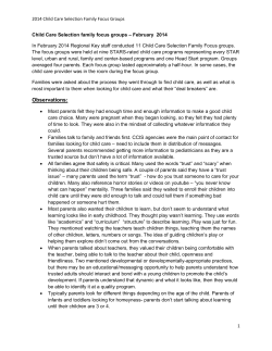 Child Care Selection family focus groups summary
