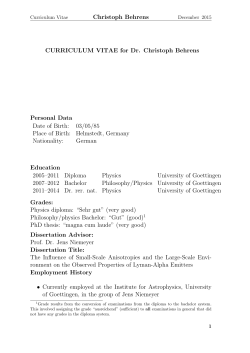 Christoph Behrens CURRICULUM VITAE for Dr. Christoph