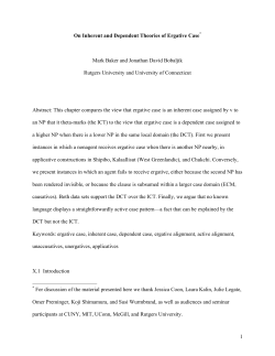1 On Inherent and Dependent Theories of Ergative Case* Mark
