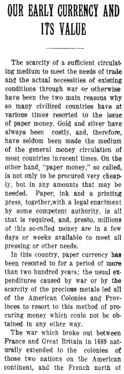Our early currency and its value