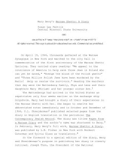 Mary Berg`s Warsaw Ghetto: A Diary Susan Lee Pentlin Central