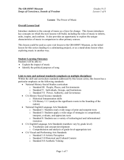 Grades 9-12 Lesson 1 of 6 The GRAMMY Museum Songs of