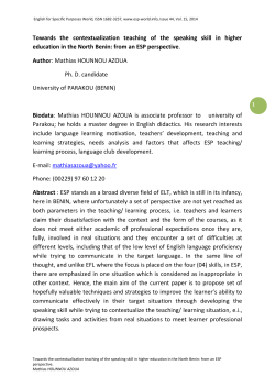 Towards the contextualization teaching of the speaking skill in