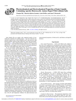 Physicochemical and Electrochemical Properties of