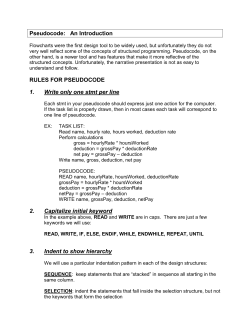 Pseudocode: An Introduction RULES FOR PSEUDOCODE 1. Write