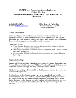 COMM 322: Argumentation and Advocacy William McClain