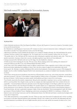 McGrath named PC candidate for Newmarket-Aurora - Simcoe