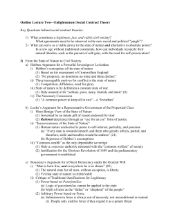Outline Lecture Two&mdash;Enlightenment Social Contract Theory Key