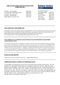 PORT MACQUARIE/HASTINGS NATIONAL SENIORS NEWSLETTER