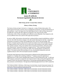Milk Pricing and the Vermont Dairy Industry
