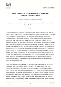 Pericles` Funeral Oration from the Peloponnesian War