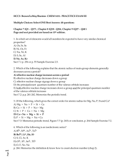 HCCS Brown/LeMay/Bursten CHEM 1411: PRACETICE EXAM III