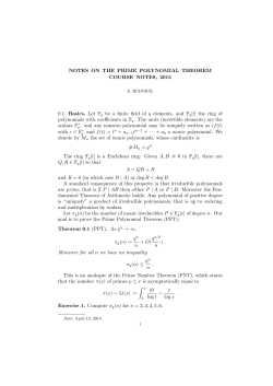 NOTES ON THE PRIME POLYNOMIAL THEOREM COURSE