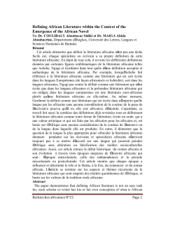 Defining African Literature within the Context of the Emergence of