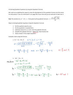 Section 4.6: Solving Quadratic Equations by Using the