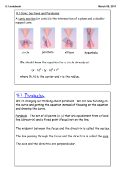 8.1 Conic Sections and Parabolas A conic section (or conic) is the