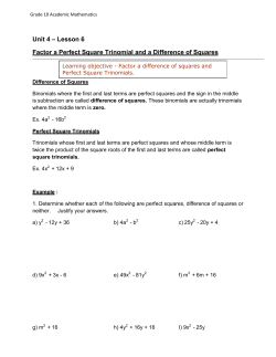 Unit 4 – Lesson 6 Factor a Perfect Square Trinomial and a