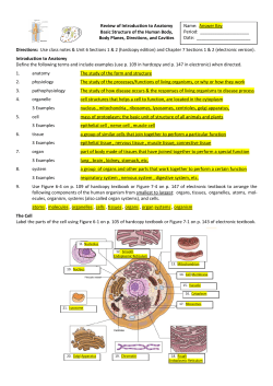 Answer Key Review of Introduction to Anatomy