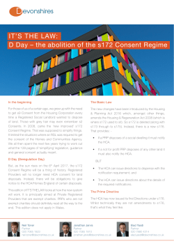 IT`S THE LAW: D Day &ndash; the abolition of the s172 Consent Regime