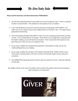 The Giver Study Guide - Ms. Steffen`s English Class