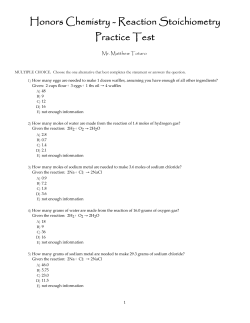 Honors Chemistry - Reaction Stoichiometry Practice