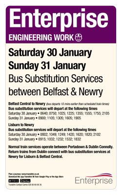 Bus substitution services will depart at the following times