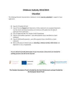 Childcare Subsidy 2014/2015 Checklist