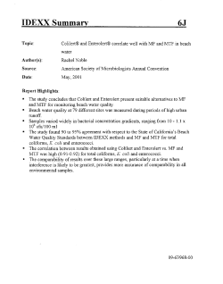 Colilert and Enterolert vs. Membrane Filtration and Multiple