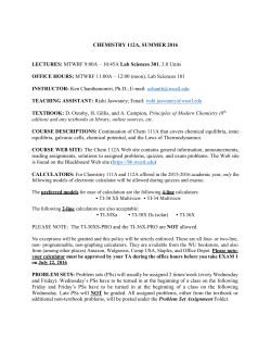 CHEMISTRY 112A, SUMMER 2016 LECTURES: MTWRF 9:00A