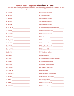 Worksheet A - Naming and Writing Formulas