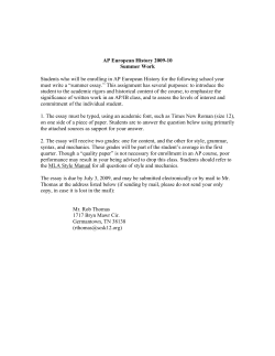 AP European History 2009-10 Summer Work Students who will be