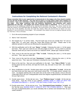 Instructions for Completing the National Contestant`s Resume