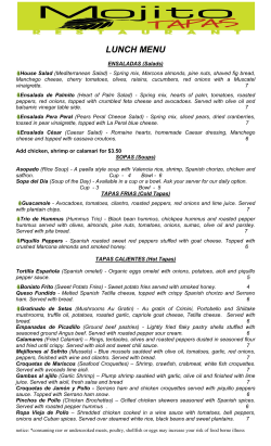 lunch menu - Mojito Tapas Restaurant
