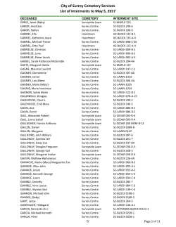 City of Surrey Cemetery Services List of Interments to September 30