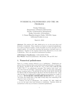 NUMERICAL PALINDROMES AND THE 196 PROBLEM 1