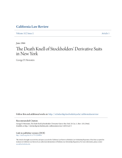 The Death Knell of Stockholders` Derivative Suits in New York
