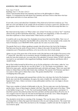 Knowing the Unknown God - Reformed Churches of New Zealand