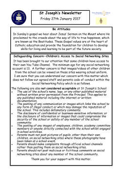 St Joseph`s Newsletter - St Joseph`s Catholic Primary School