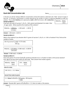 Chemistry 2014 Kool-Aid Concentration Lab